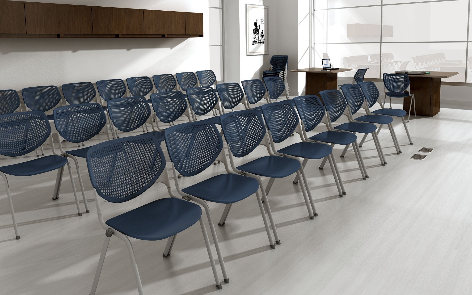 Kfi Seating Kool Series Polypropylene Stack Chair With Perforated Back, Navy Finish